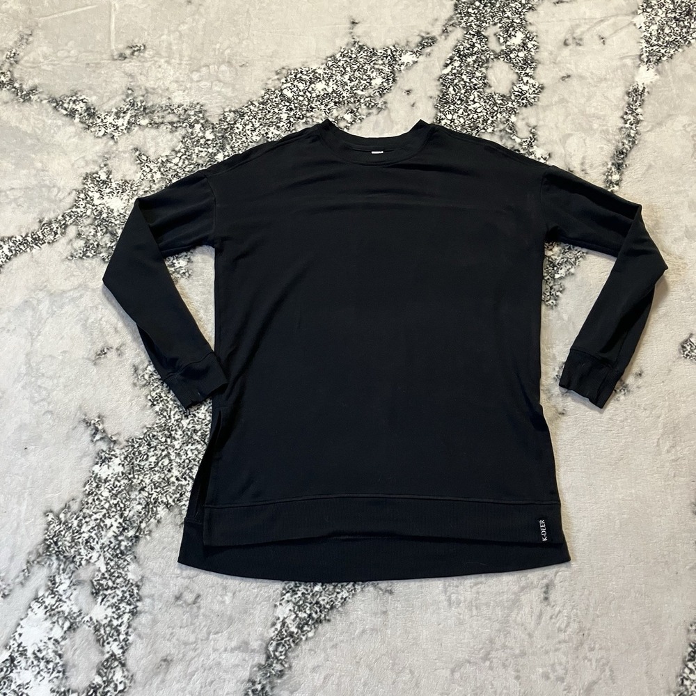 K Deer Shirt Womens‎ Size Small Black Stretch 3/4 Sleeve Pullover USA Basic
